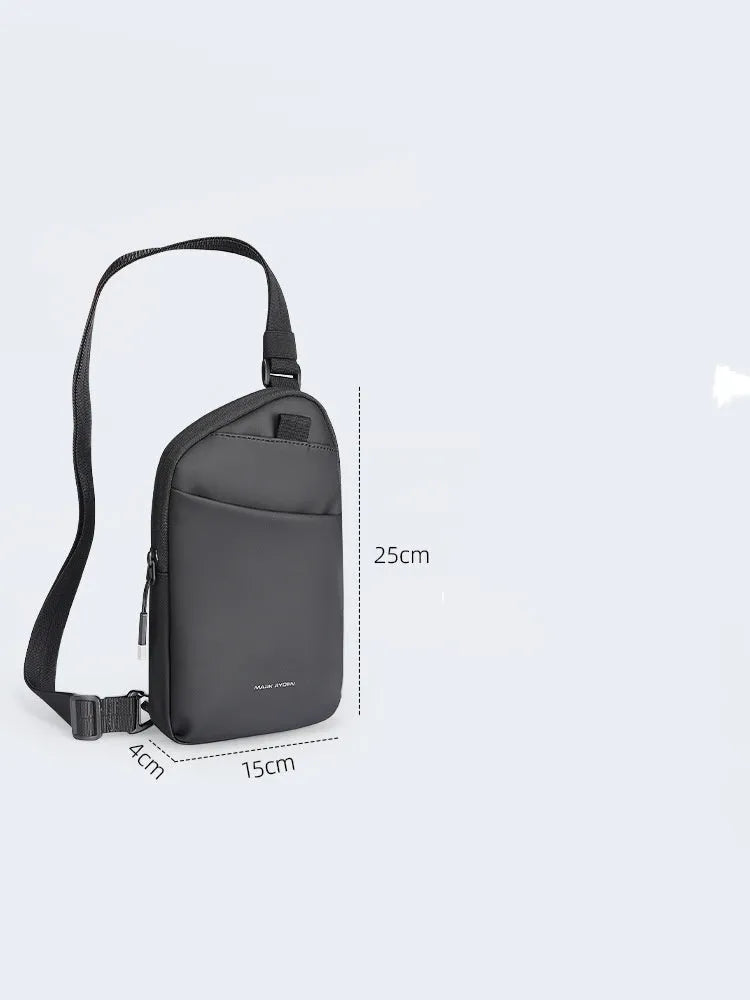 Men's simple black crossbody bag made from lightweight Oxford cloth.