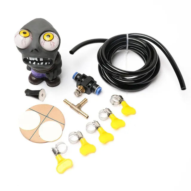 Turbo car explosive eye doll ornament kit with pressure valve and installation components