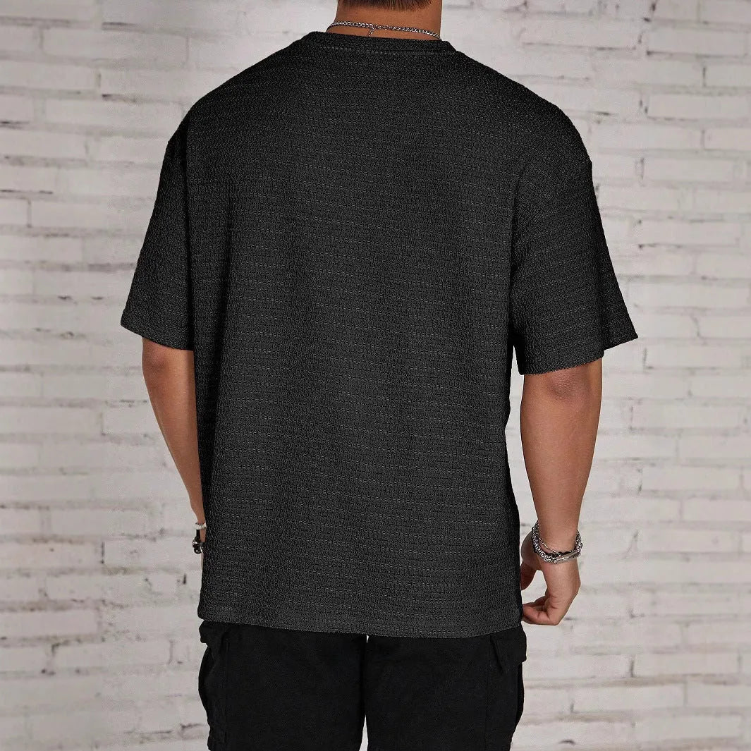 Men's loose fit round neck polyester t-shirt in light blue solid colour