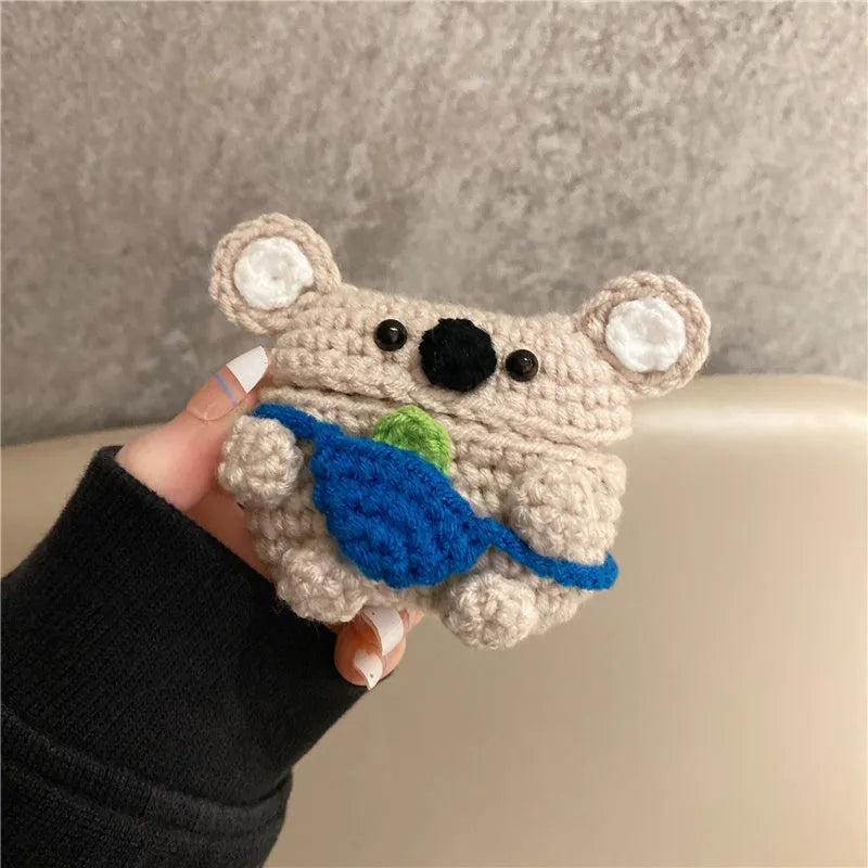 Handmade knitted koala bear backpack design protective case for Apple AirPods wireless earbuds