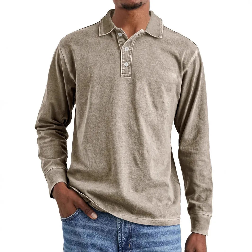 Retro washed cotton polo shirt with distressed lapel detail in Army Green colour