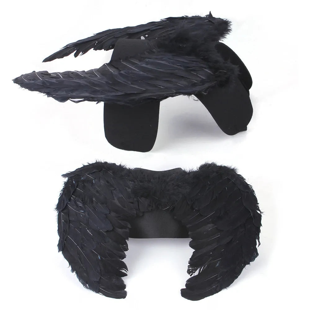 Halloween angel wings pet costume for dogs in black felt cloth with chest-back design