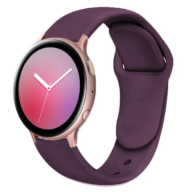 Samsung Galaxy Active 2 black silicone replacement strap with reverse buckle in 20mm width.
