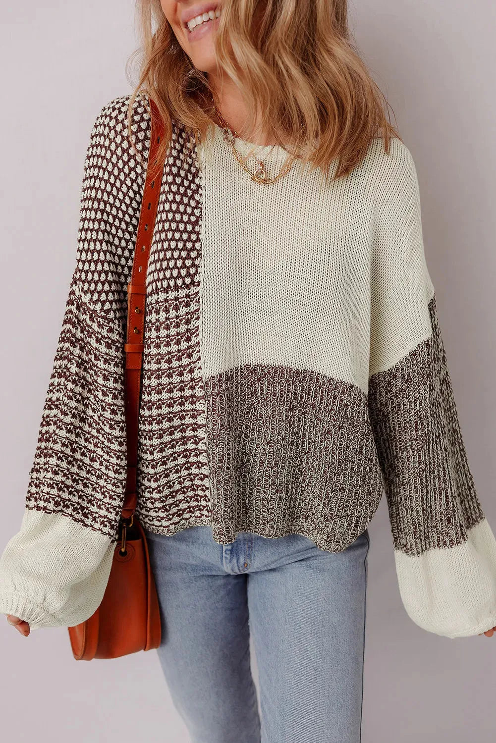 Dark khaki colour block drop shoulder sweater with back tie detail and long sleeves