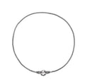 Close-up of a women's sterling silver clavicle necklace with a classic chain, shown against a neutral background.