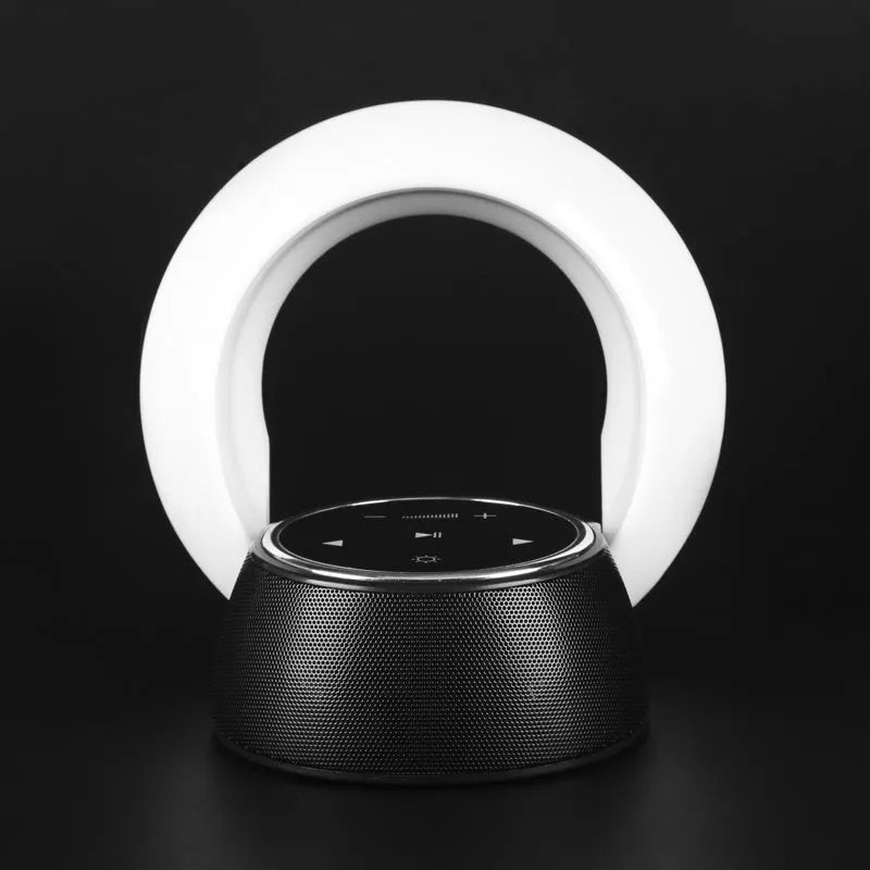 Bluetooth speaker desk lamp with touch controls, foldable design and LED lighting in three colour options