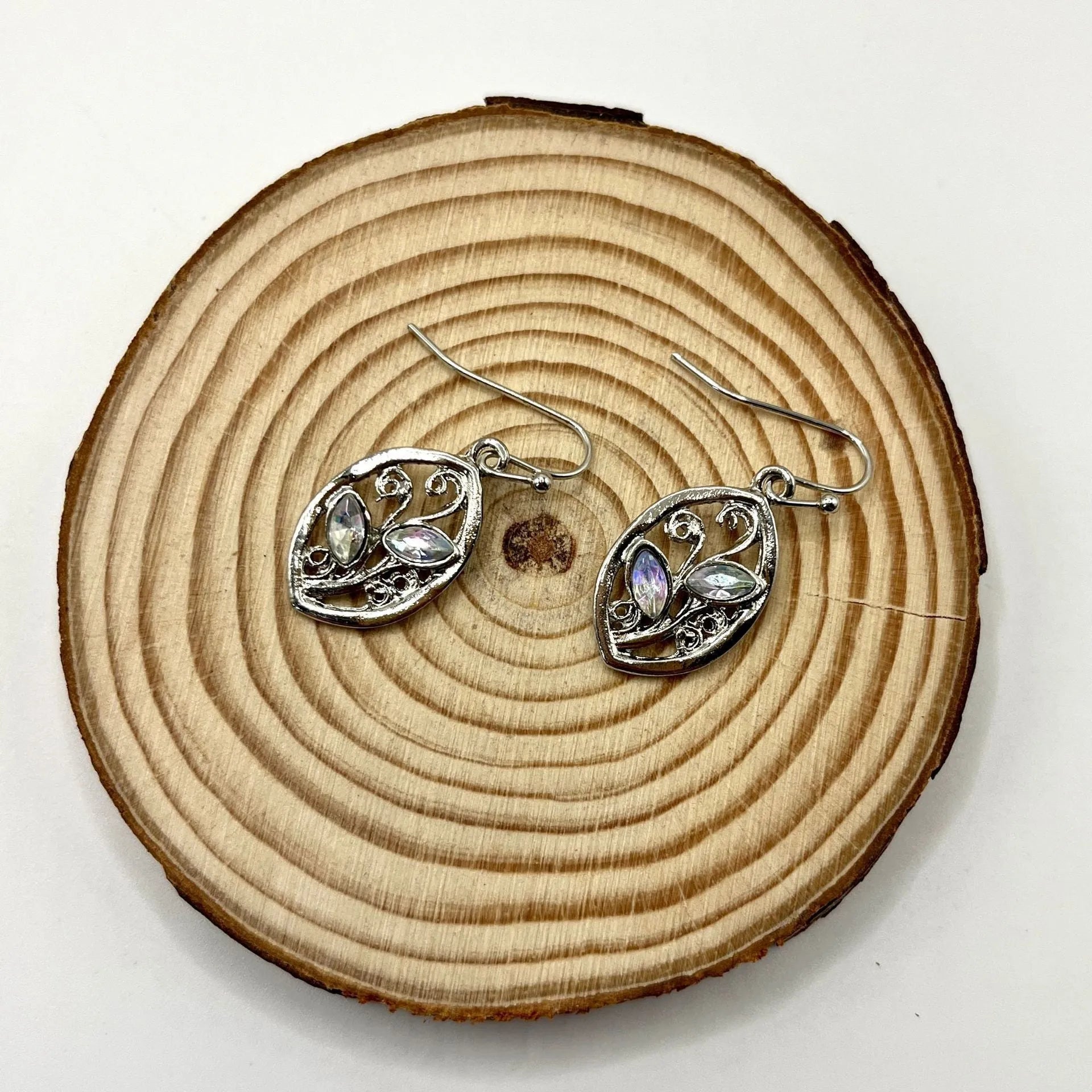 Silver leaf design earrings with colourful moonstone accents for women