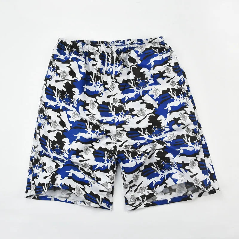 Men's printed five-point swimming trunks with floral pattern in polyester fabric
