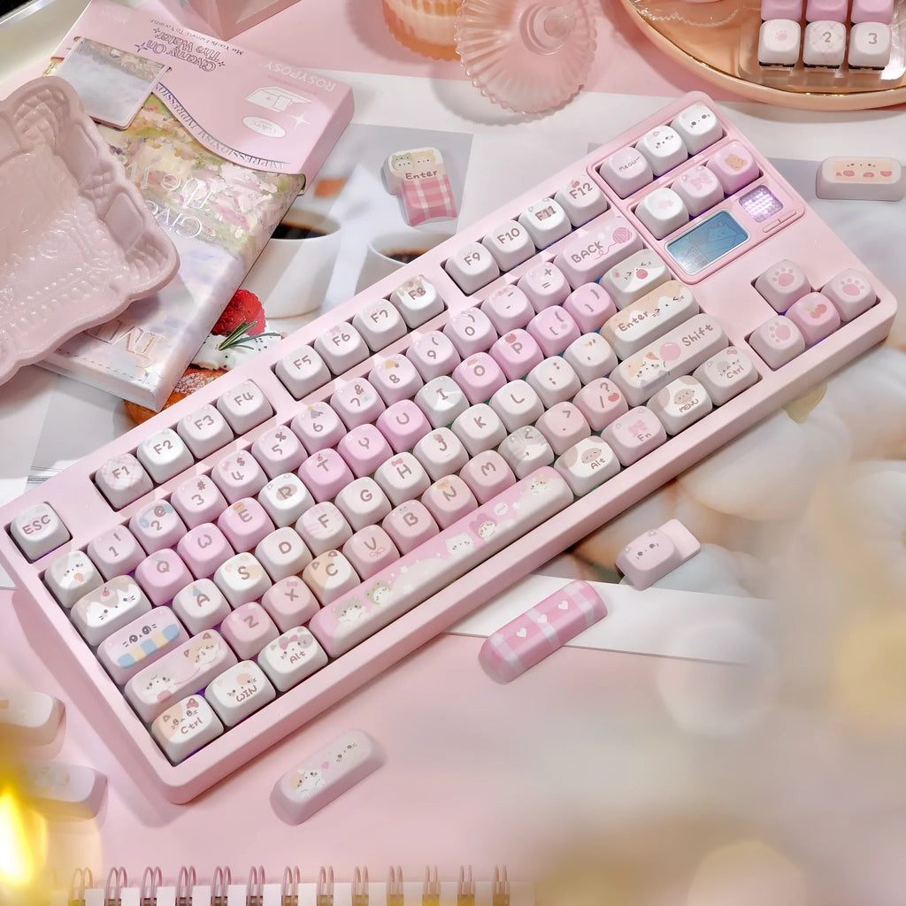 MOA Height five-sided sublimation pink cartoon keycap set for mechanical keyboards