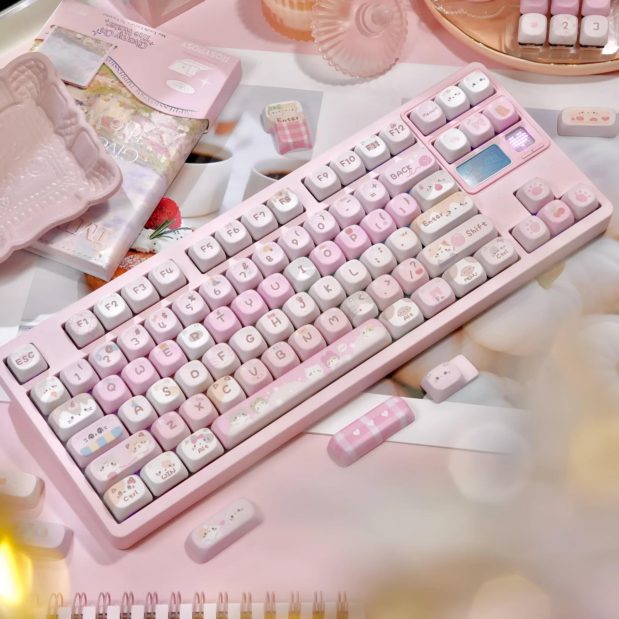 MOA Height five-sided sublimation pink cartoon keycap set for mechanical keyboards