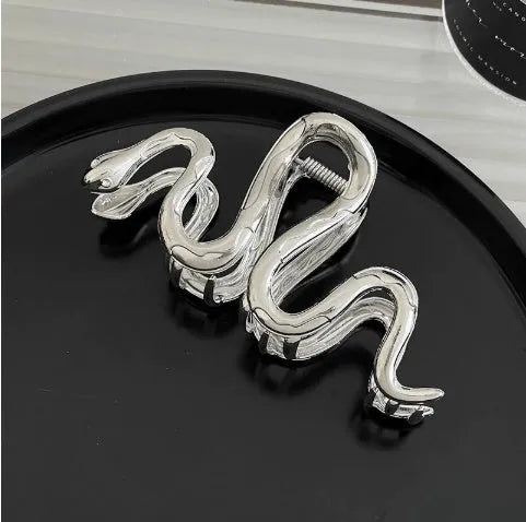 Silver metal hair barrette claw clip with electroplated finish and decorative design