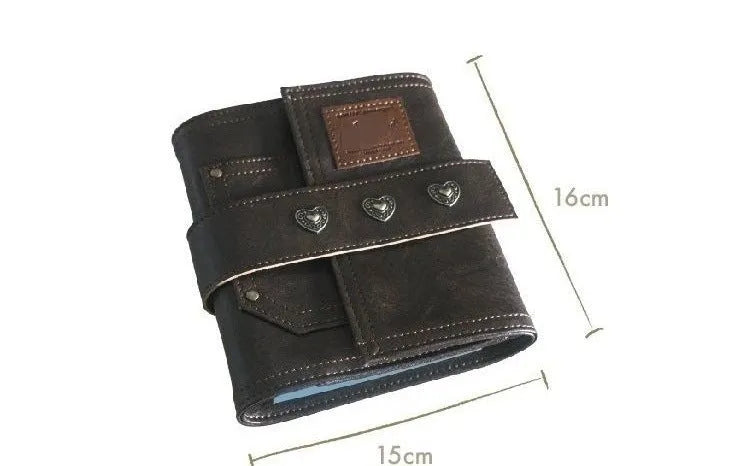Brown retro leather buckle notebook with loose-leaf binder binding and A7 size format