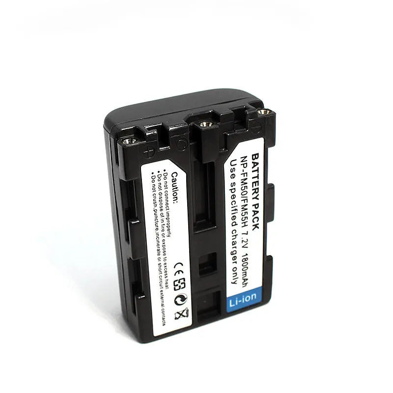 Black Sony NP-FM50 compatible charging set with battery and charger