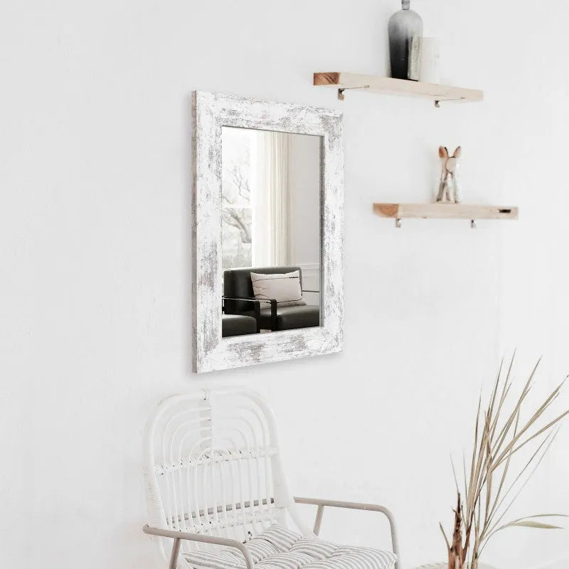 Wall-mounted modern pastoral bathroom mirror in Little White with retro Chinese styling