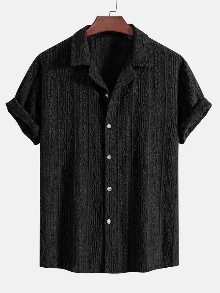 Men's loose casual cardigan in black colour with short sleeves and polyester fabric