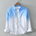 Men's loose fit casual top coat in hemp polyester blend available in dark blue, light blue, yellow.