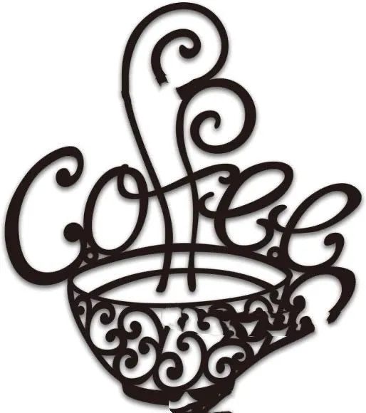 Black wrought iron wall decoration with an English alphabet silhouette design.