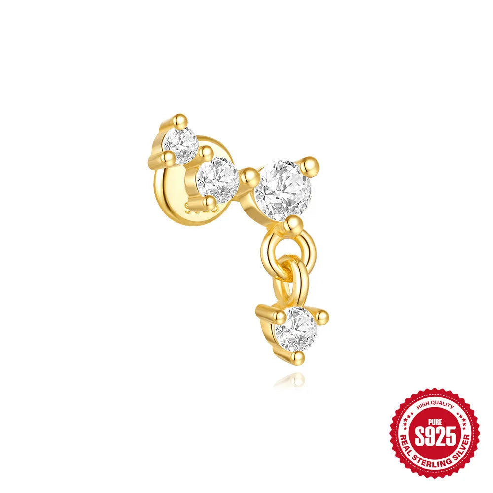 S925 sterling silver moon shape earrings with diamond embedded star detail in gold colour