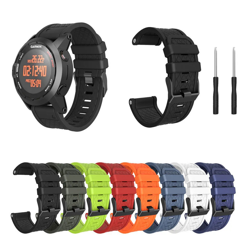 Jiaming 26mm silicone sports watch strap with stainless steel buttons in multiple colour options