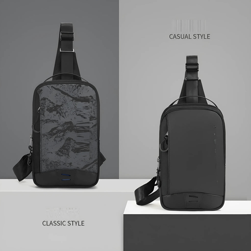 Casual black TPU waterproof chest pack with single shoulder strap and soft handle