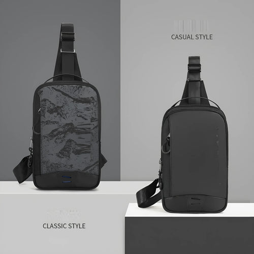 Casual black TPU waterproof chest pack with single shoulder strap and soft handle