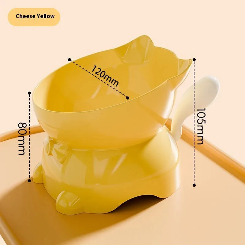 Stainless steel anti-fall oblique cat bowl in black, blue, pink and yellow colour options