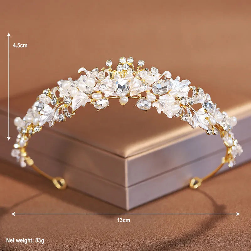 Alloy pearl crown headdress for women with gold electroplated finish and European styling
