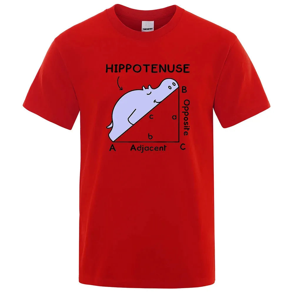 Loose fit cotton T-shirt with a humorous Hippotenuse Opposite Adjacent maths print in multiple colours.