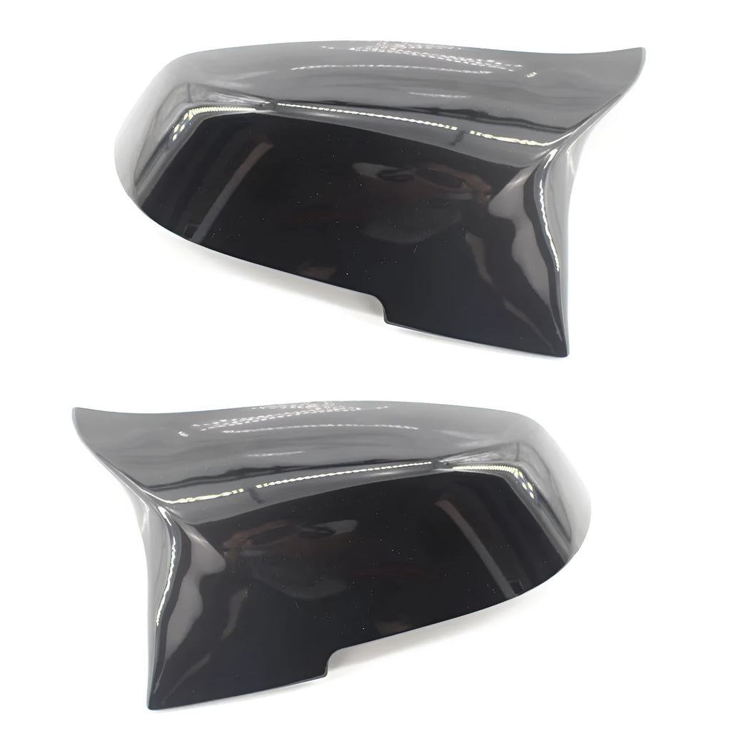 Pair of modified horn rear-view mirror shells for BMW 3 Series 4 Series in paint bright black finish