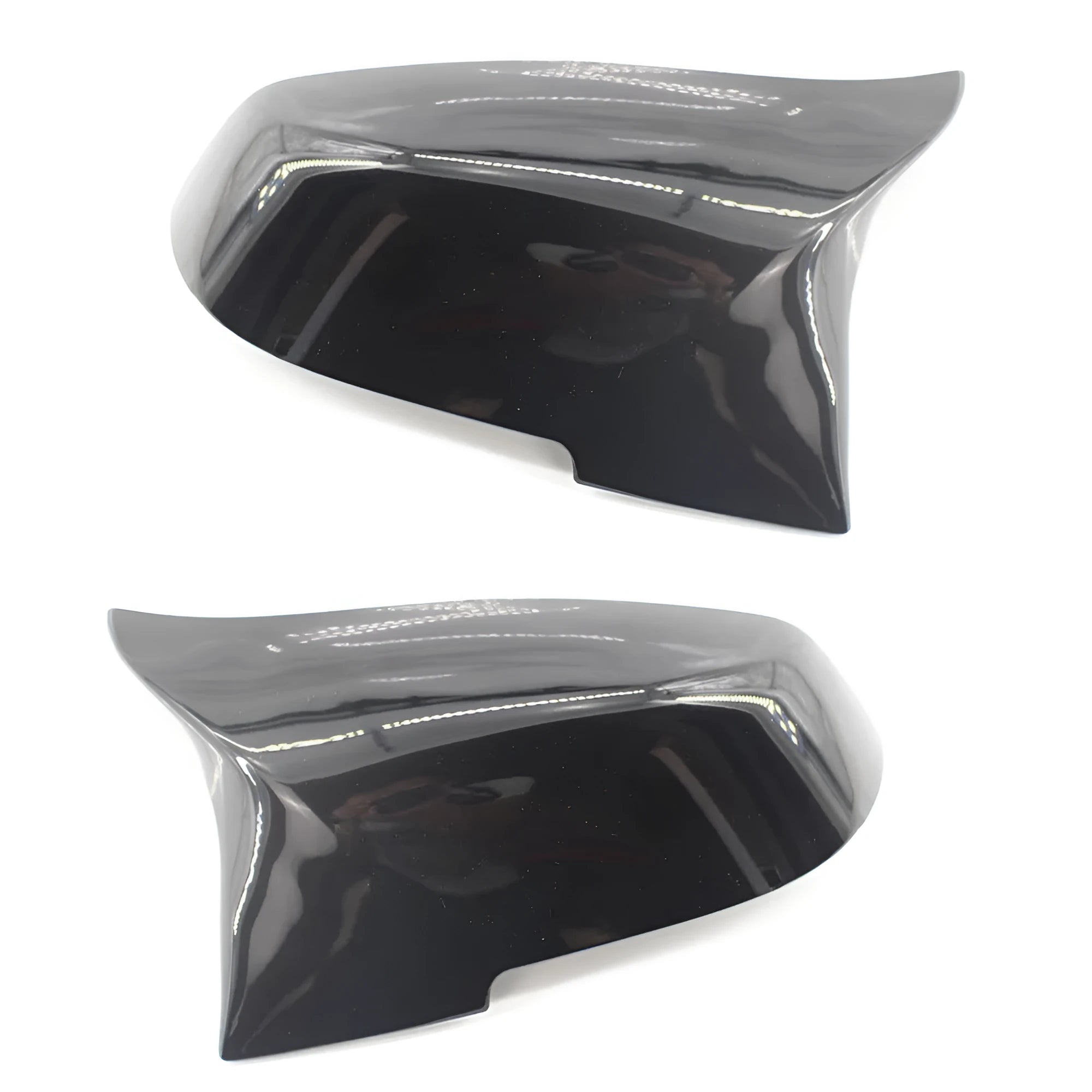 Pair of modified horn rear-view mirror shells for BMW 3 Series 4 Series in paint bright black finish