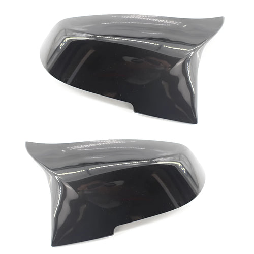 Pair of modified horn rear-view mirror shells for BMW 3 Series 4 Series in paint bright black finish