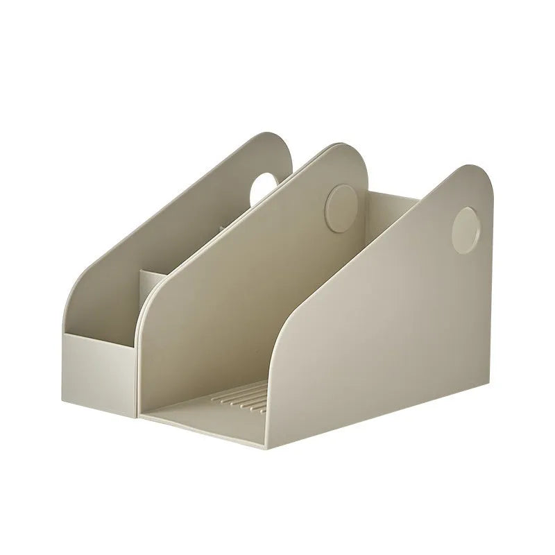 Desktop storage box with two-tier grid compartments in ivory white or milk coffee colour