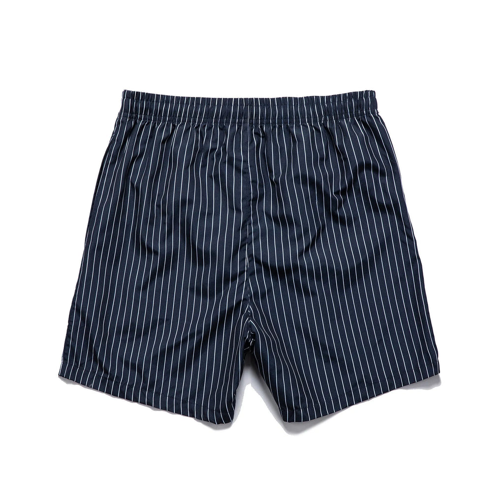 Polyester fibre striped beach shorts with straight leg opening and triangle lining design in multiple colours