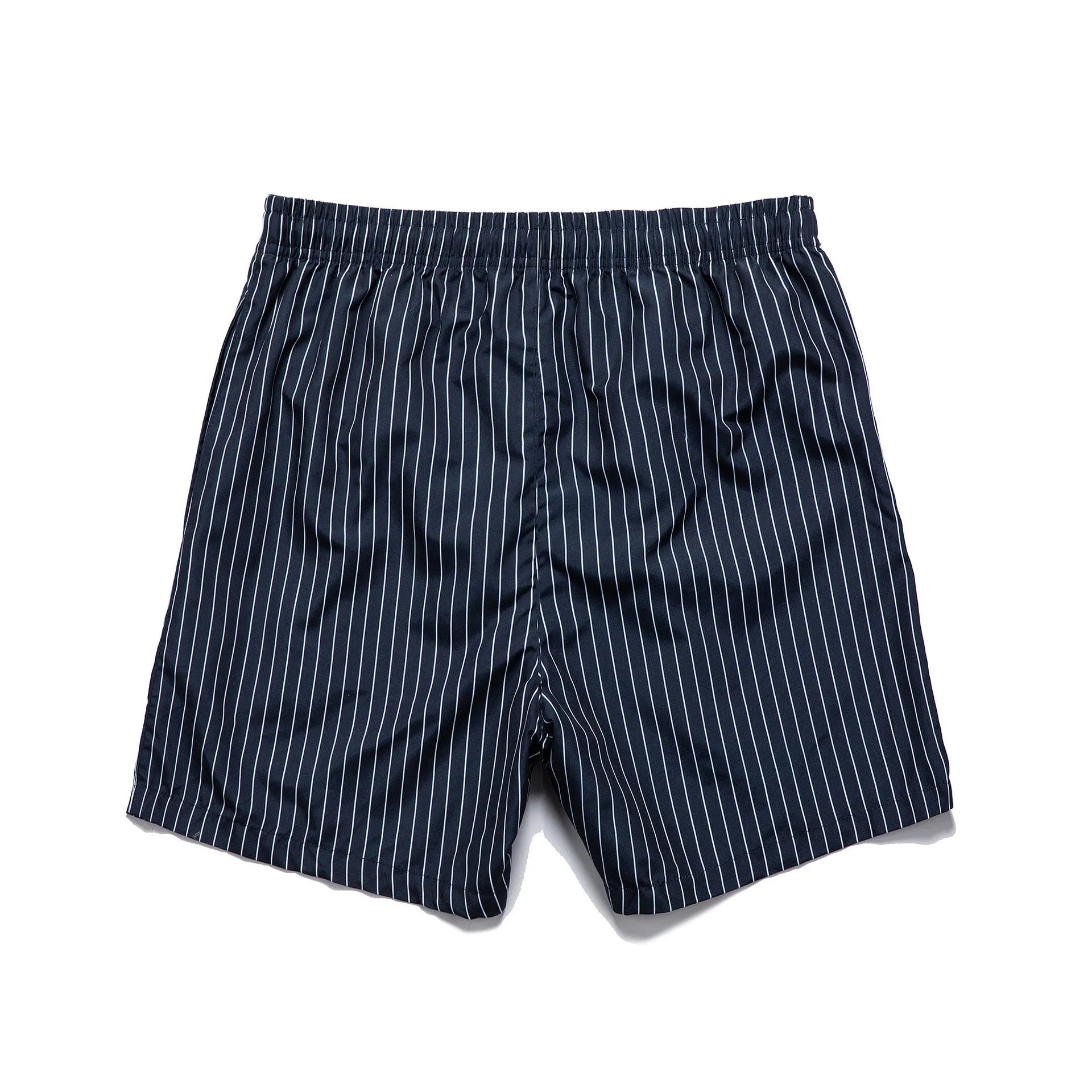 Polyester fibre striped beach shorts with straight leg opening and triangle lining design in multiple colours