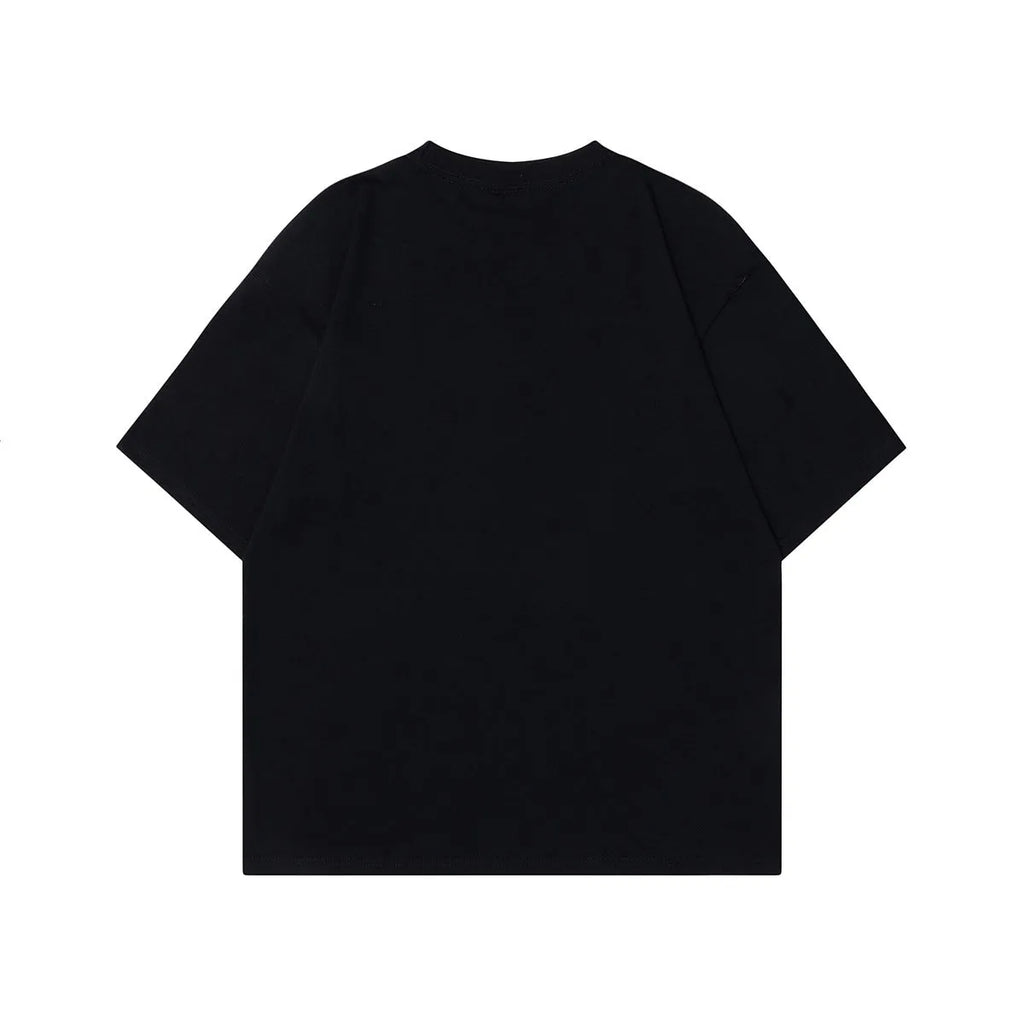 Men's grey retro character design cotton T-shirt on hanger