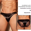 Men's black hip brief underwear with shark skin lace fabric and elastic free size waistband