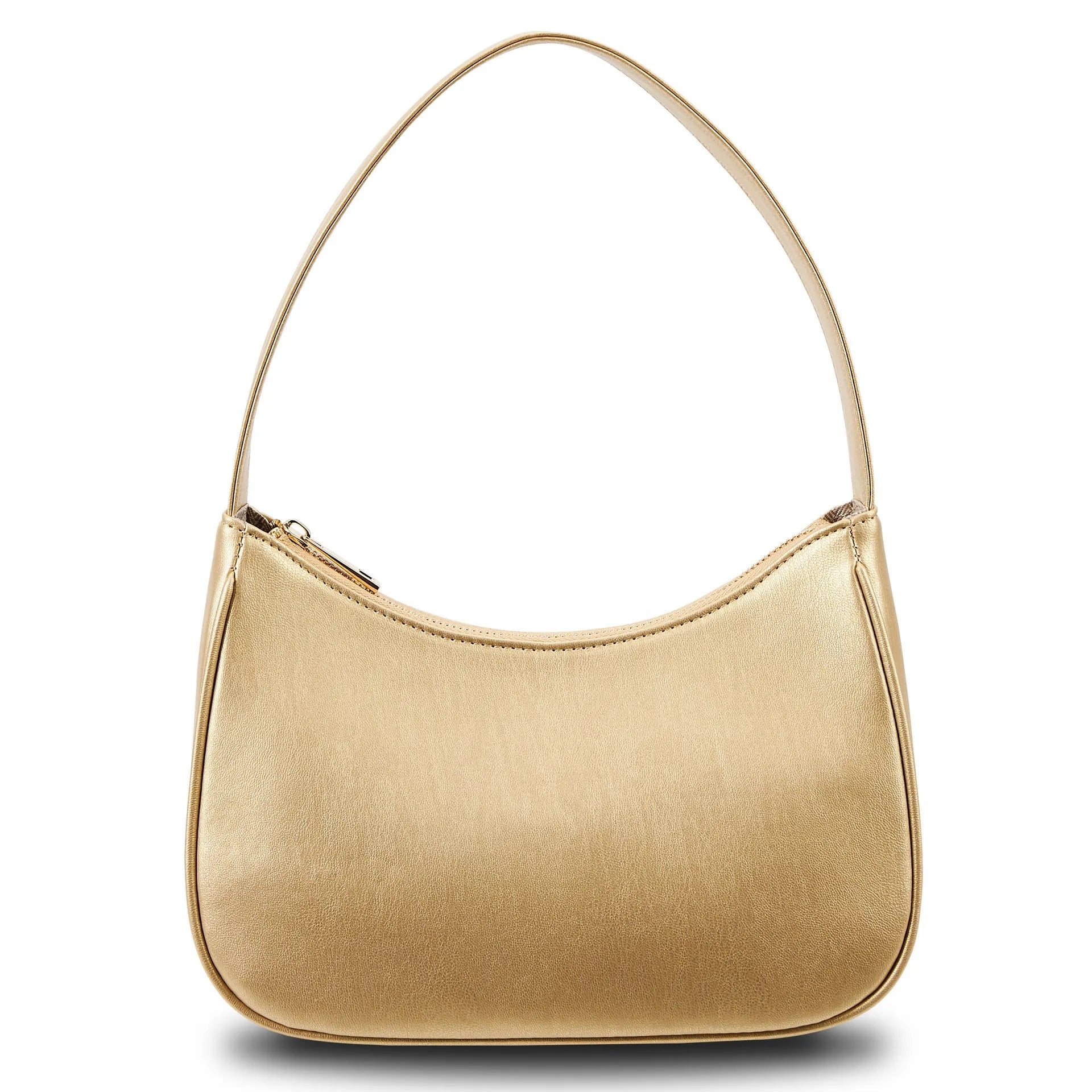 Simple retro waterproof PU shoulder bag with adjustable strap shown in apricot colour