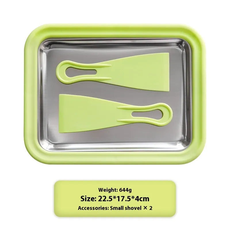 Green handheld fried yogurt machine with 22.5x17.5 cm dimensions and aluminum gasket