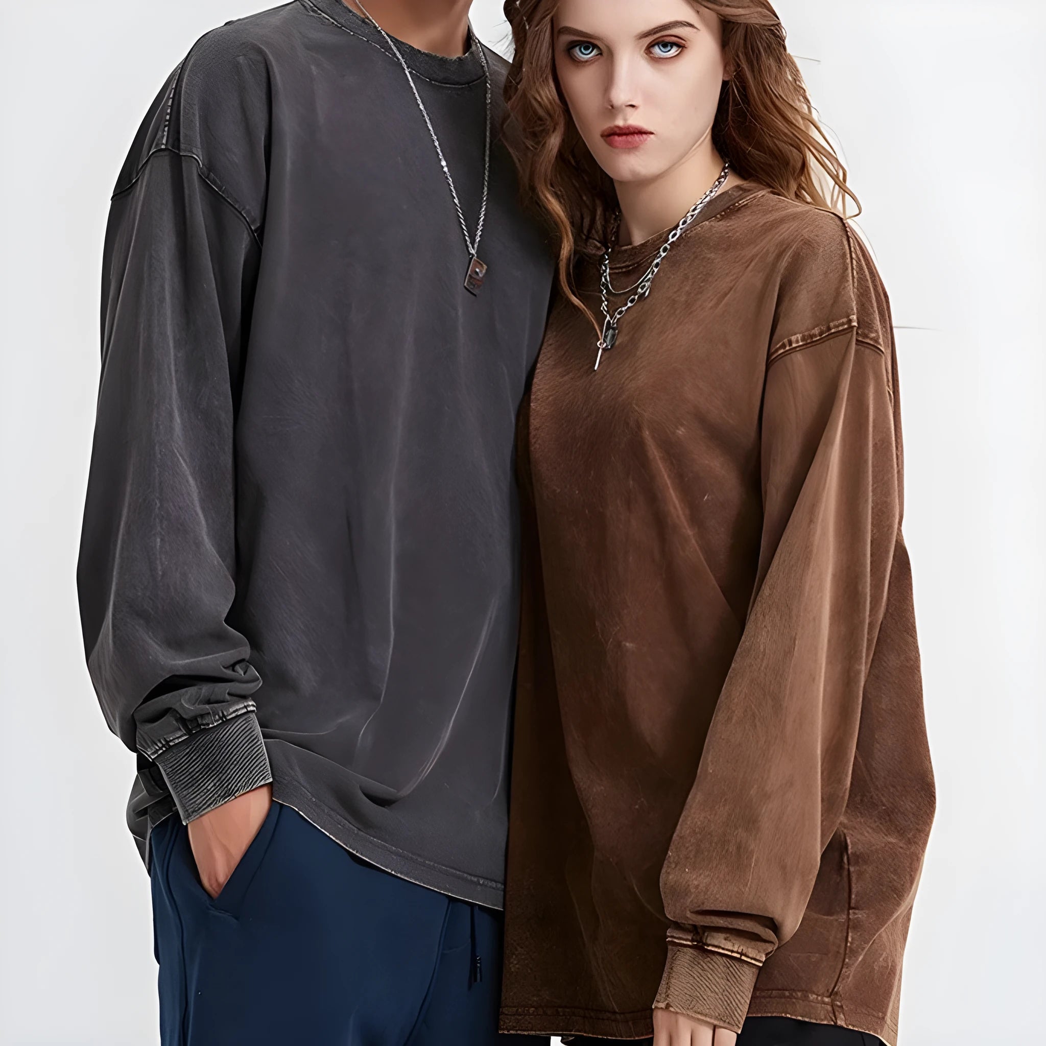 Men's vintage washed cotton pullover in batik print colours with long sleeves and loose fit