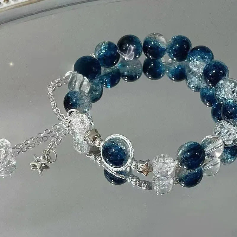 Handmade Chinese style glass bracelet with bamboo joint beads in a red Lvzhu Duobao design.