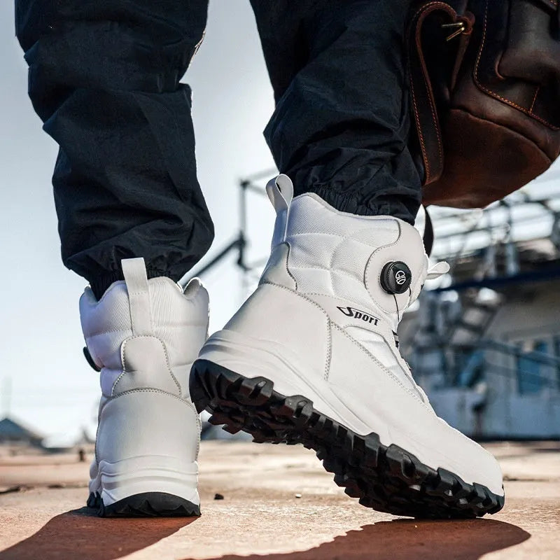 Men's thickened fleece-lined snow boots in black, non-slip EVA sole, spring cold-proof design