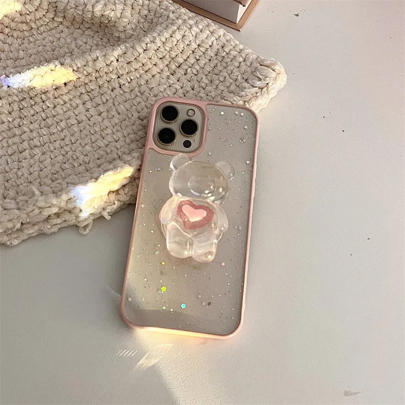 Simple bear bracket silicone TPU phone case for Apple iPhone, back cover in white colour