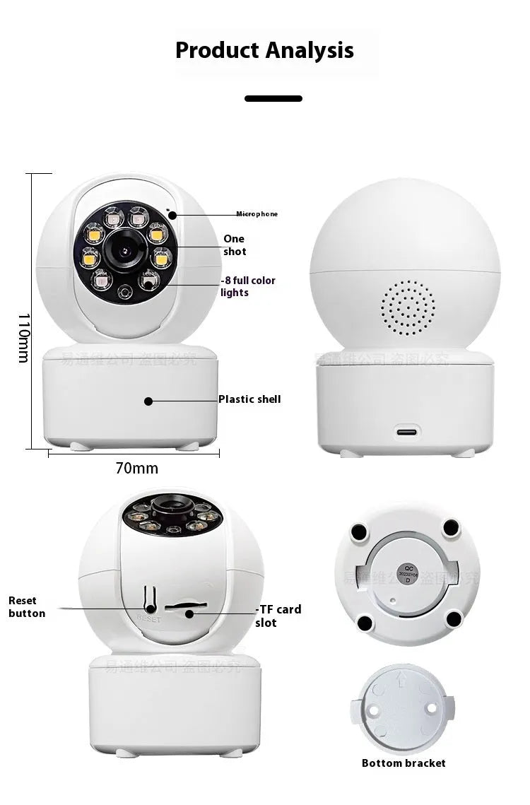 1080p HD indoor security camera with dual lights on a white ceiling mount