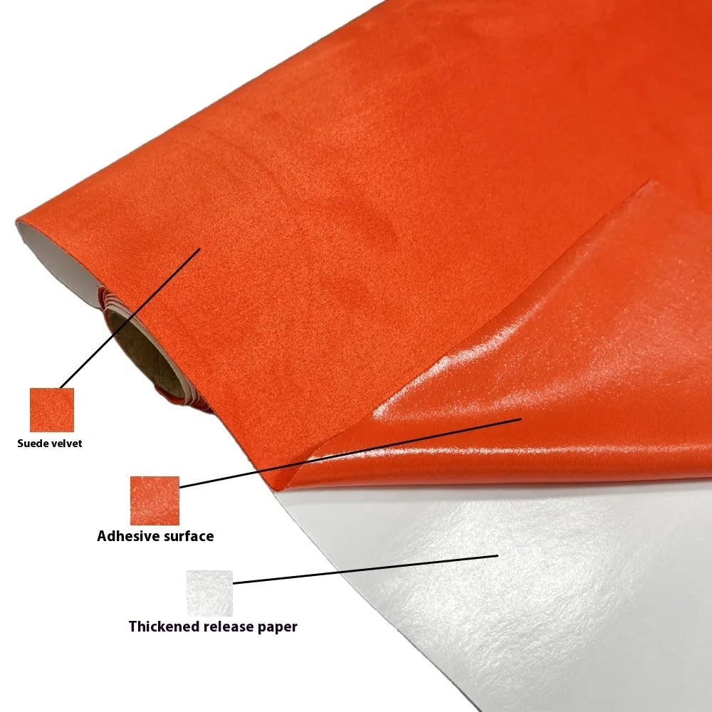 Self-adhesive leather suede sheet showing texture and colour options for DIY projects