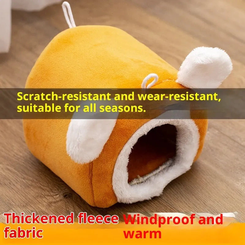 Thick small pet bed warm cloth bird nest for hamster winter bedding Gray Orange