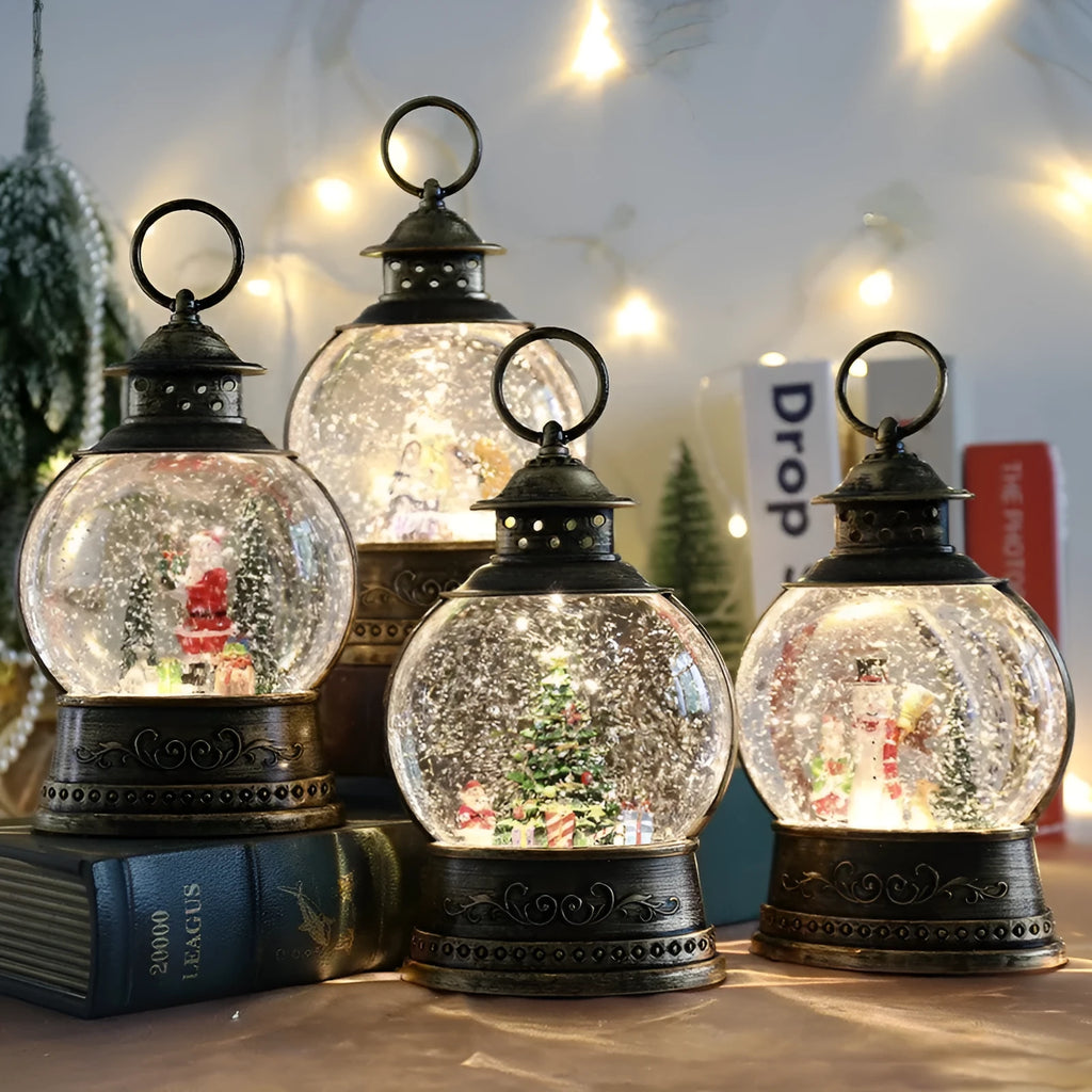 Christmas decoration wind lamp music box rotating crystal ball plastic night light in flat round shape