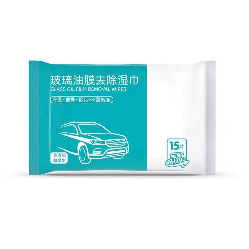 Bag of disposable car glass oil film cleaning wipes for windshield decontamination