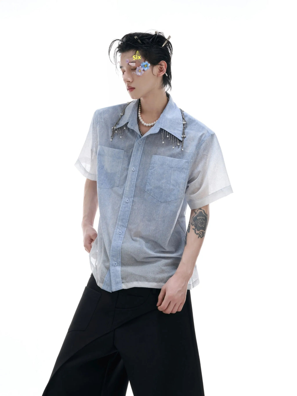 Blue loose fit casual shirt with half sleeves for summer wear