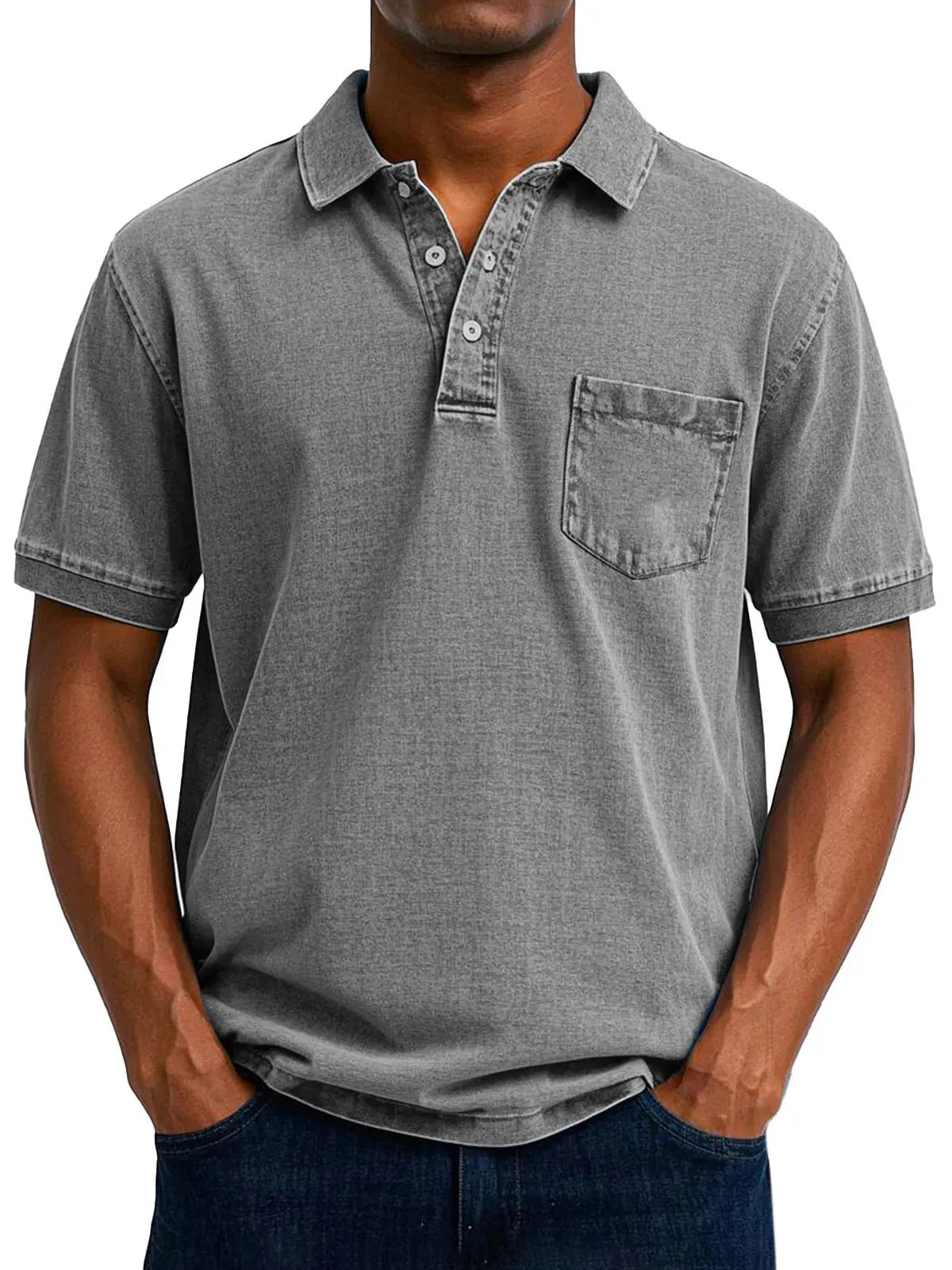 Plus size man modelling a printed short sleeve casual shirt in a loose Korean-style fit.