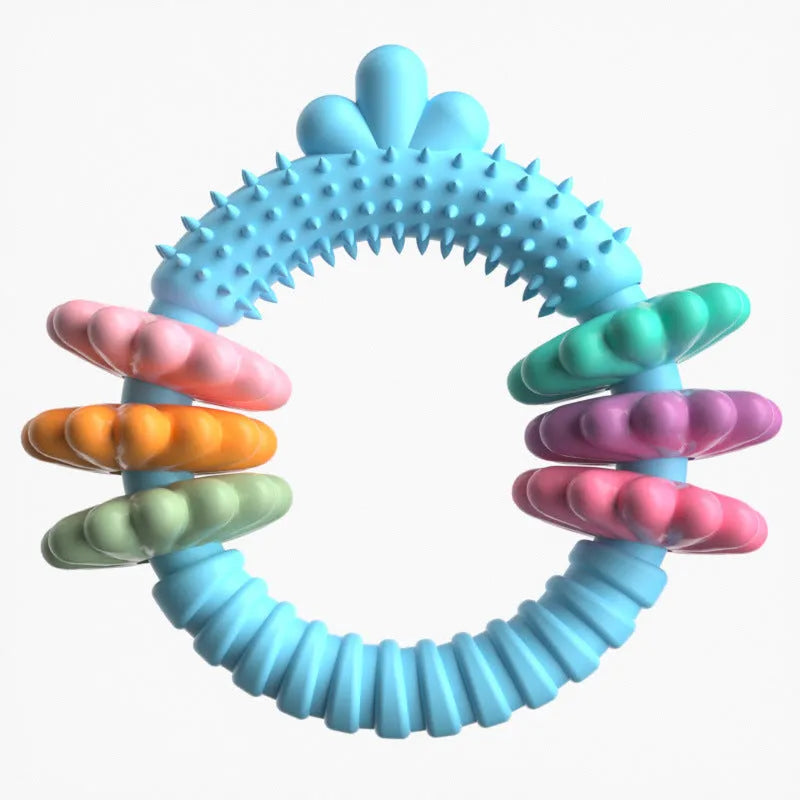 TPR rubber dog chew toy in blue colour, shaped as a molar stick chew ring for small dogs